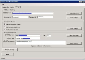 Horizon View Event Notifier - Settings View_Events_Config